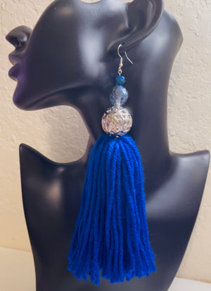 Blue and Silver Tassel Earrings